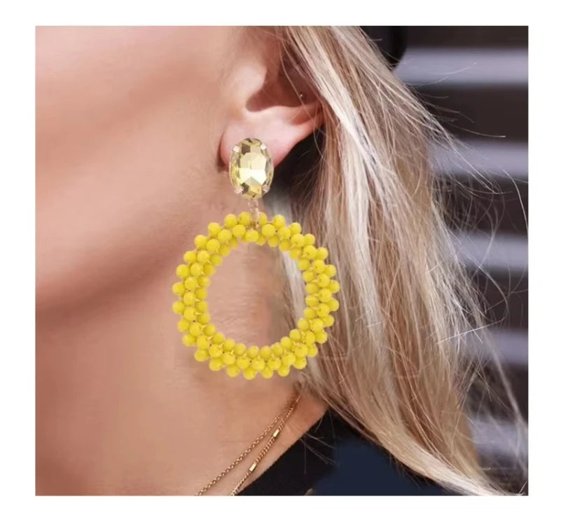 BINSHUO Wholesale Custom Bohemian Jewelry Dutch Glass Crystal Hand Knitting Multi Color Seed Beaded Round Pendant Women Earrings