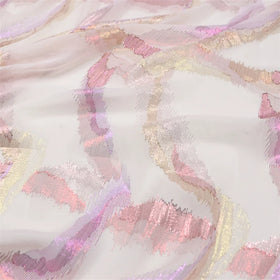 New Arrival Elegant Colorful Metallic Line Shiny 100% Silk Georgette Metallic Fabric Pink Gold Shiny for Lady Dress Cloth Shirt