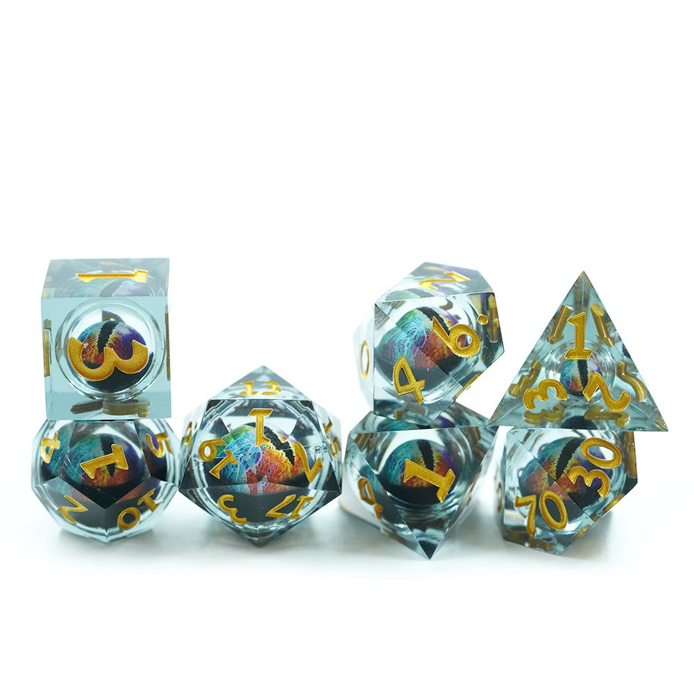 Polyhedral Dragon Eye Resin Dice Set Moving Compatible with Dungeons and Dragons DND RPG for MTG Table Games