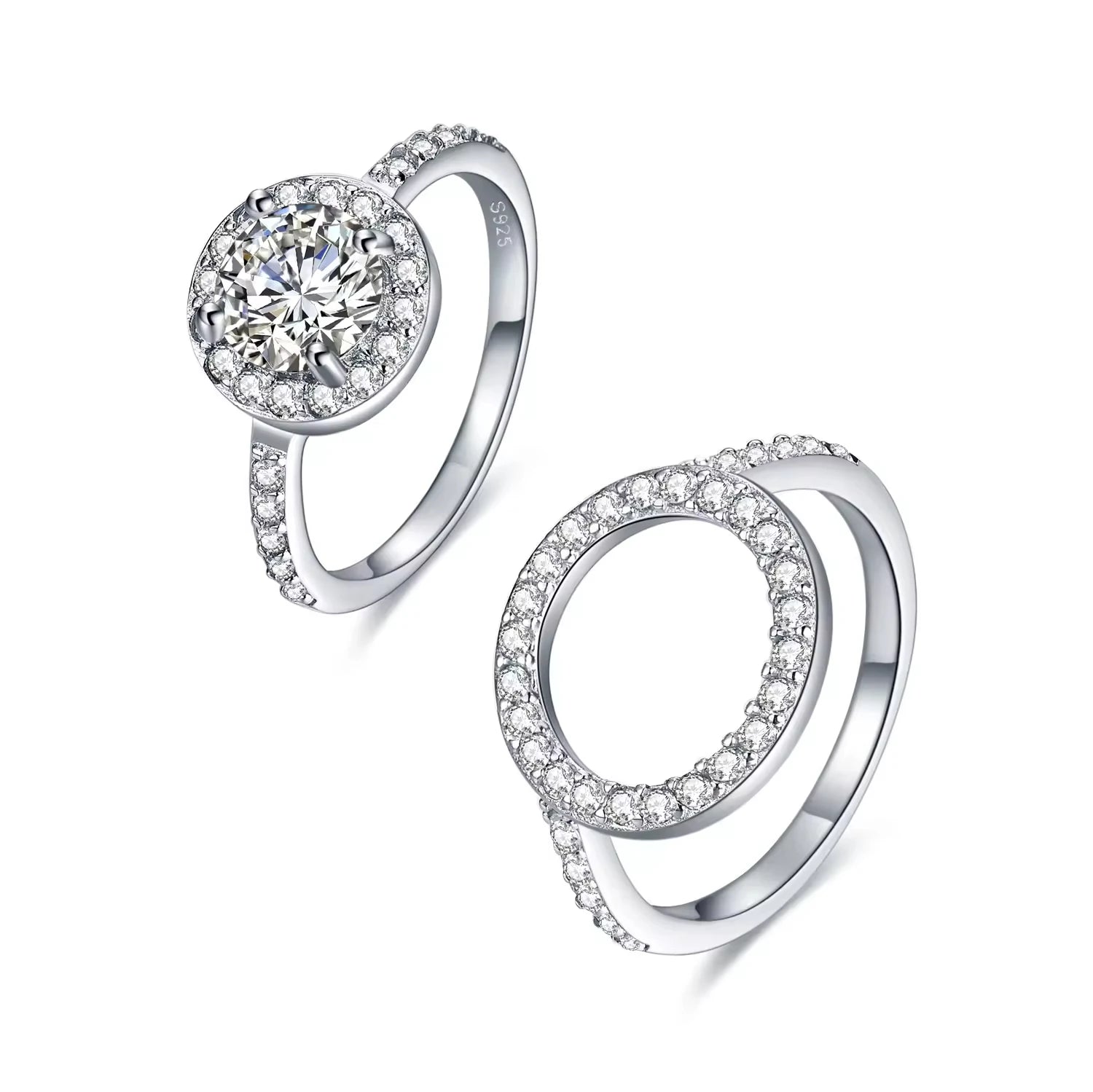 Engagement Jewelry S925 Sterling Silver Rhodium Plated Zircon Design Promise Couple Ring