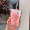 Ins Wind Glass Straw Cup Cartoon Animal Juice Cup Girl Heart Milk Mug