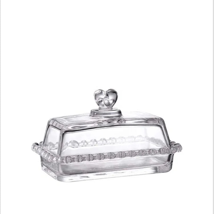 Wholesale Heart Shape Beads Glass Cake Cheese Stand Plate With Dome Cover