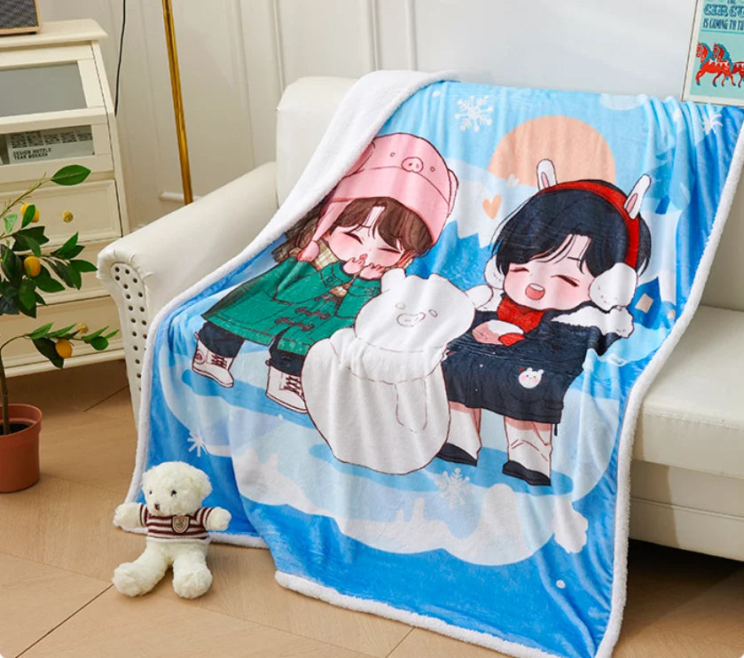 Children's Cartoon Anime Sherpa Blanket Digital Printed 100% Polyester Floral and Striped Pattern Knitted Flannel