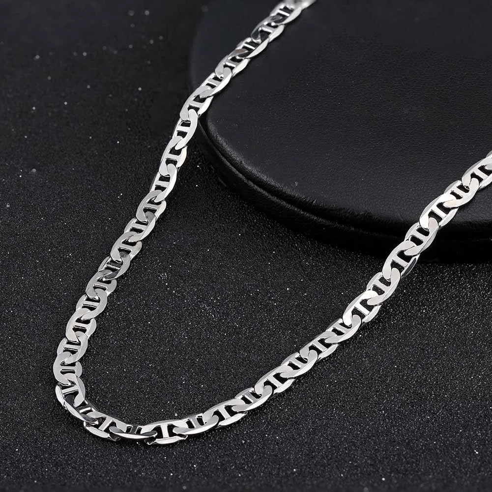 RINNTIN SC78 Wholesale 2.6mm Flat Mariner Silver Necklace Chain Hip Hop 925 Sterling Mens Chain Silver Fine Jewelry Chain
