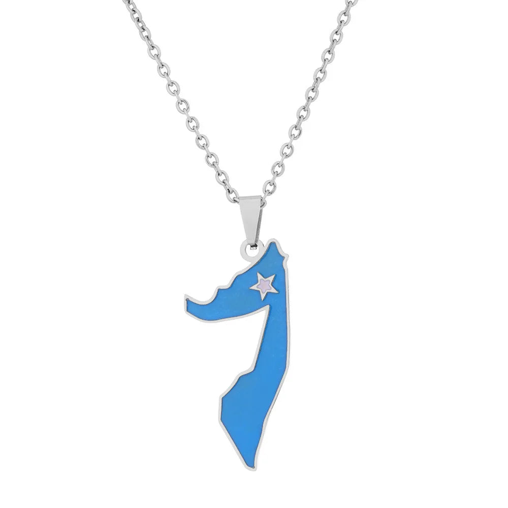 African Country Stainless Steel Ethnic Necklaces Somalia Map Flag Pendant Necklace
