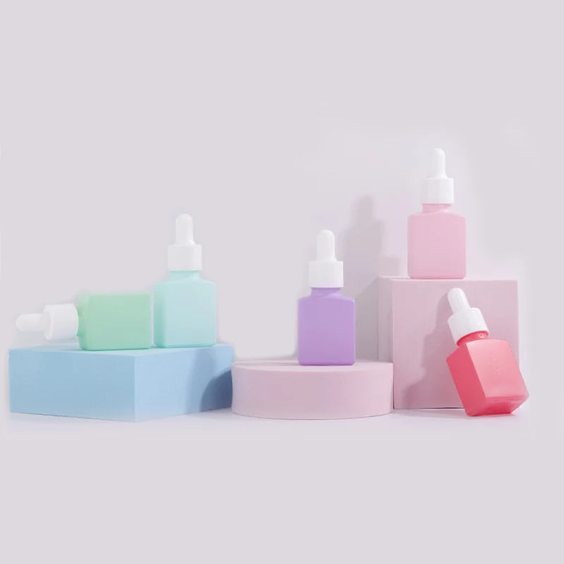 Customized Printed Rectangle Dropper Bottle Colorful Cute Skincare Pipette 15ml Serum Cosmetic Frosted Square Dropper Bottles