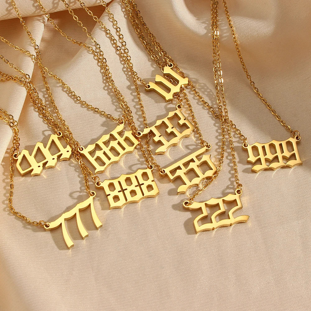 Waterproof 18K Gold Plated 111-999 Angel Number Pendant Necklace Stainless Steel Custom Name Word Necklace Women Christmas Gift