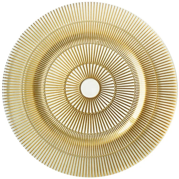 Wholesale Luxury Gold Rimmed Clear Dinnerware Set Color Enamel Technique Glass Charger Plate for Wedding Banquet Decoration