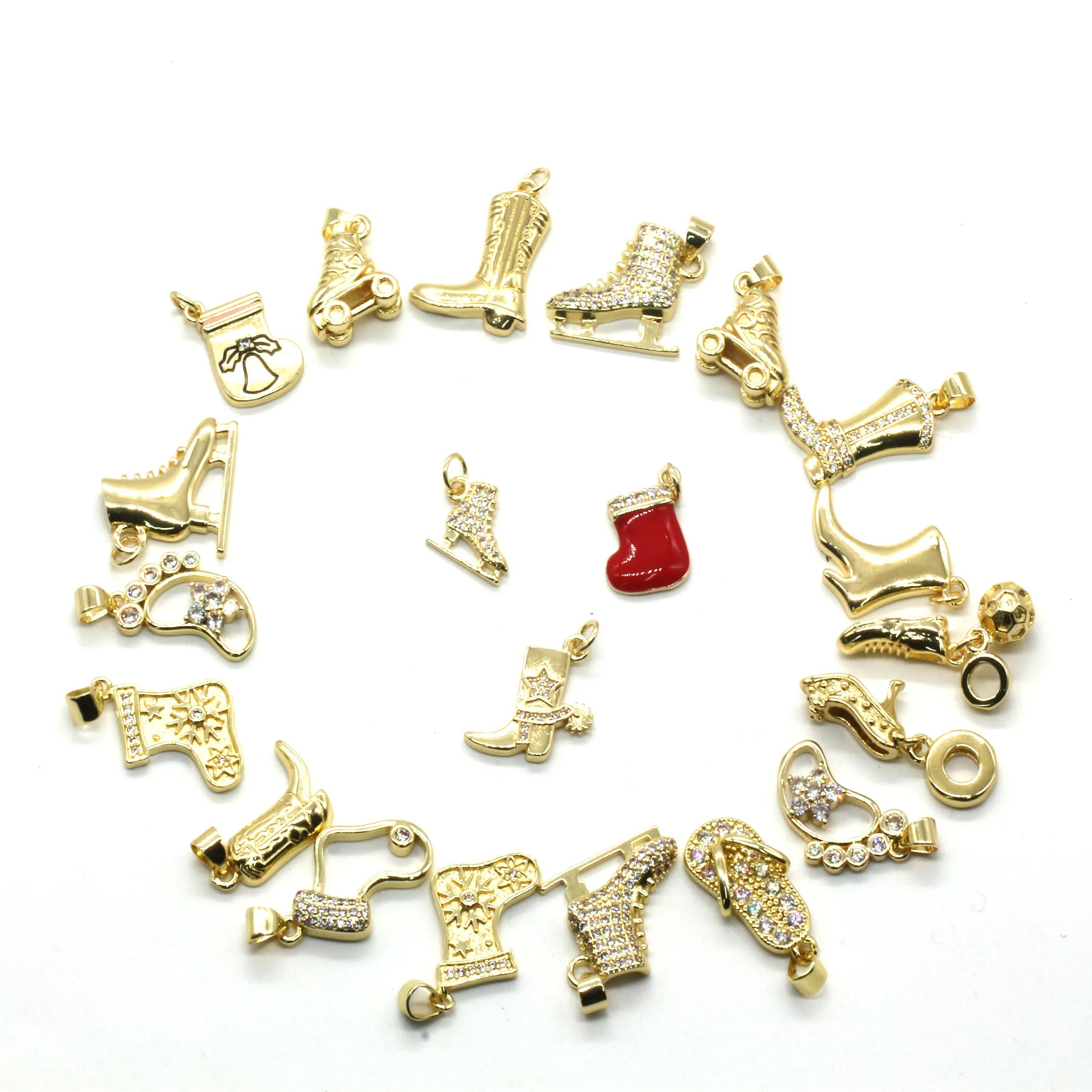 Hot Wholesale Gold Plated Cowboy Boot Shoe Pendant Children's Jewelry Bracelet Necklace Copper for Making Custom Accessories
