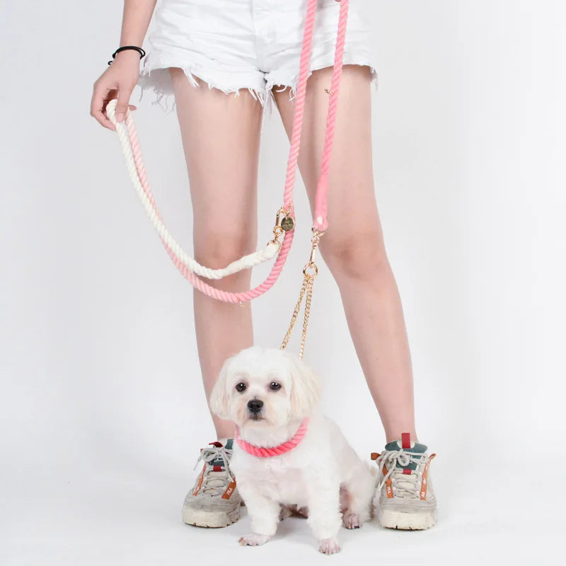Wholesale Stocked Colorful rainbow Rope Multi Functional Dog Leash