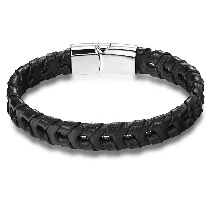 New Style Fashion Stainless Steel Leather Bracelet for Men and Women Magnetic Buckle Bracelets