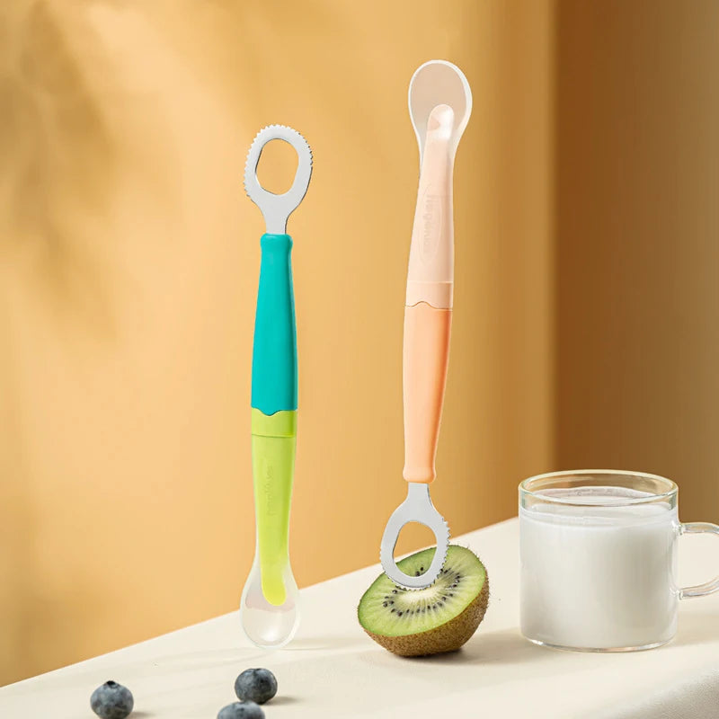 BPA-Free Double-Ended Fruit Puree Spoon New Product for Baby Food Grade Silicone Soft Dinnerware Set Kid Complementary Food