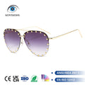 Rimless Pilot Sunglasses 100% UV Blocking Protection Lens Studded Metal Frame Stylish for Women Party Travel