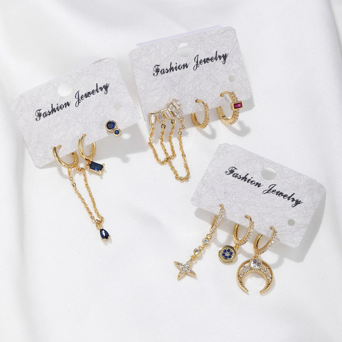 3pcs/set Samoan Earrings Jewelry Set 18k Gold Diamonds Hoop Earring Micro Inlaid Colorful Zircon Women Geometric Earring Set MegaBDM