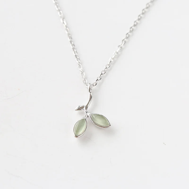 New Arrivals 925 Sterling Silver Green Leaves Necklaces Pendants for Women Hot Fashion Jewelry