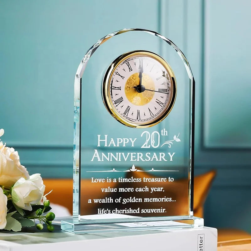 Latest Design Wedding Clock Quartz Crystal Clock Glass Desk Table Clock Anniversary Decoration Gift for Couples Parents