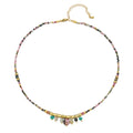 New Fashion Cute Design Small Natural Stone Stainless Steel Beads Faced Gemstone Pendant Long Necklace Men