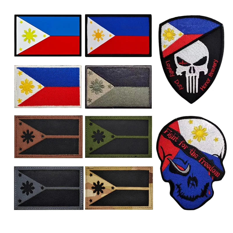 3D Filipino Flag PVC Chenille Fabric Patch with Lace Beads Decoration Soft Rubber Fastener for Clothing Accessories & Hats