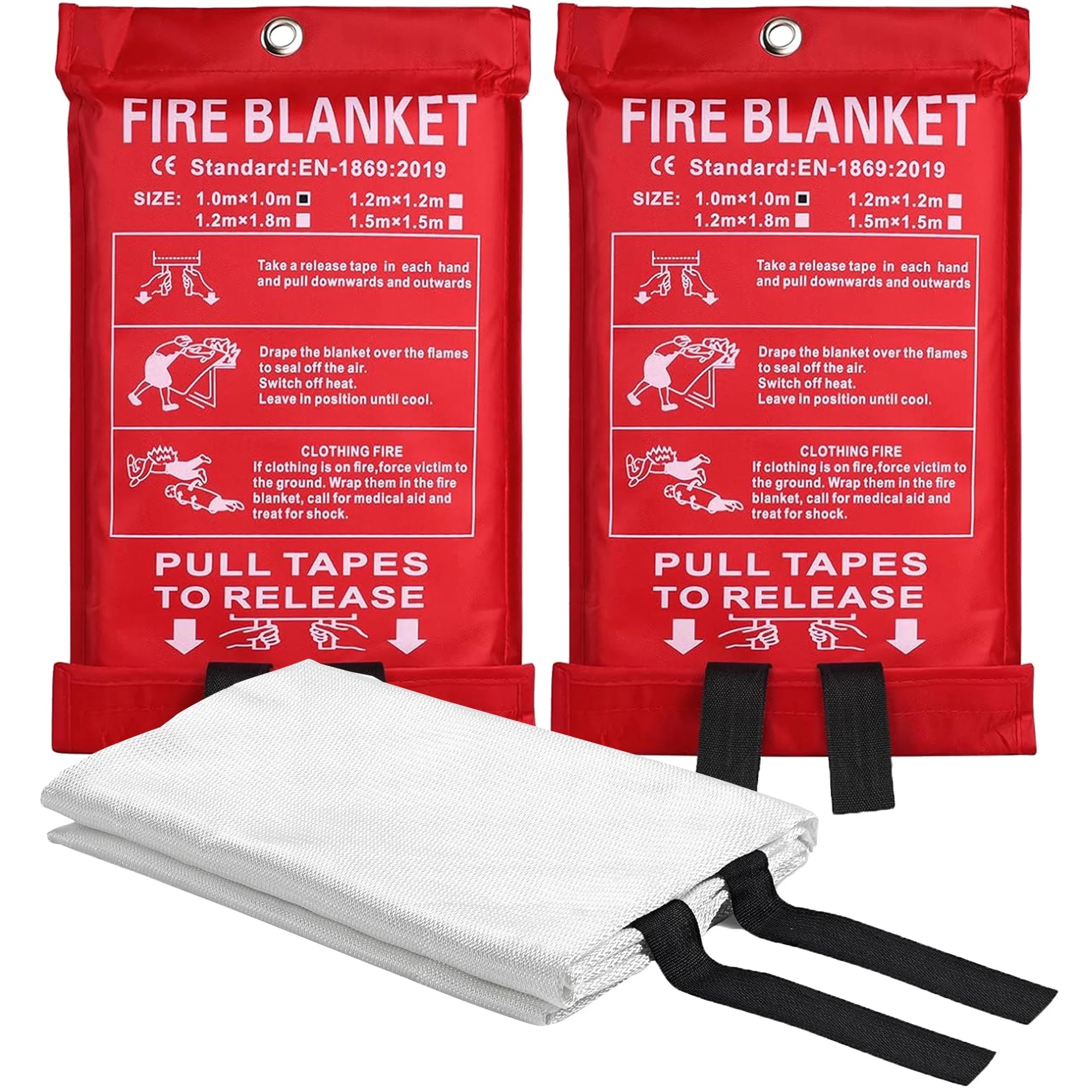 1m X 1m White Fiberglass Kitchen Fire Blanket 550C Temperature Resistant EN1869:2019 Certified Emergency Fire Safety