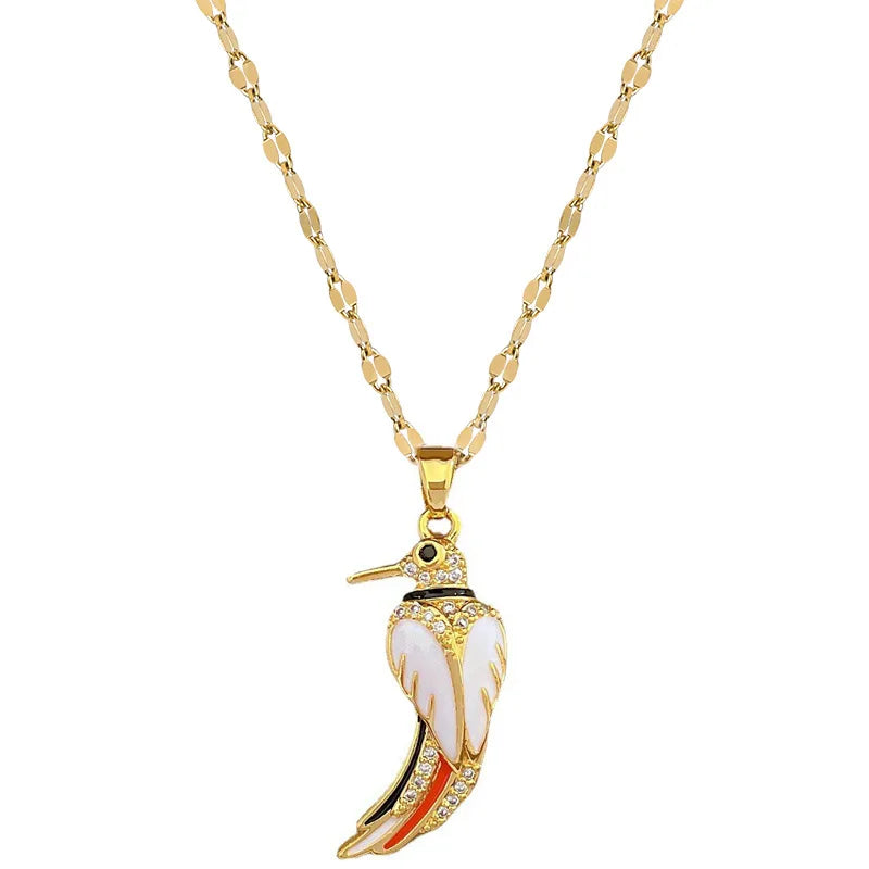 Trendy Cute Animal Bird Necklace No Fade Adjustable Stainless Steel Chain Colorful Oil Dripping Bird Pendant Necklace for Women