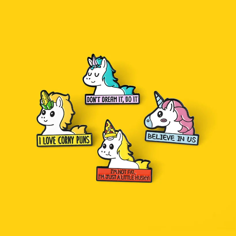 Hard Metal Badges Wholesale Custom Brand Name 3D Letters Words Logo Soft Enamel Cute Unicorn Letters Lapel Pins for Gifts
