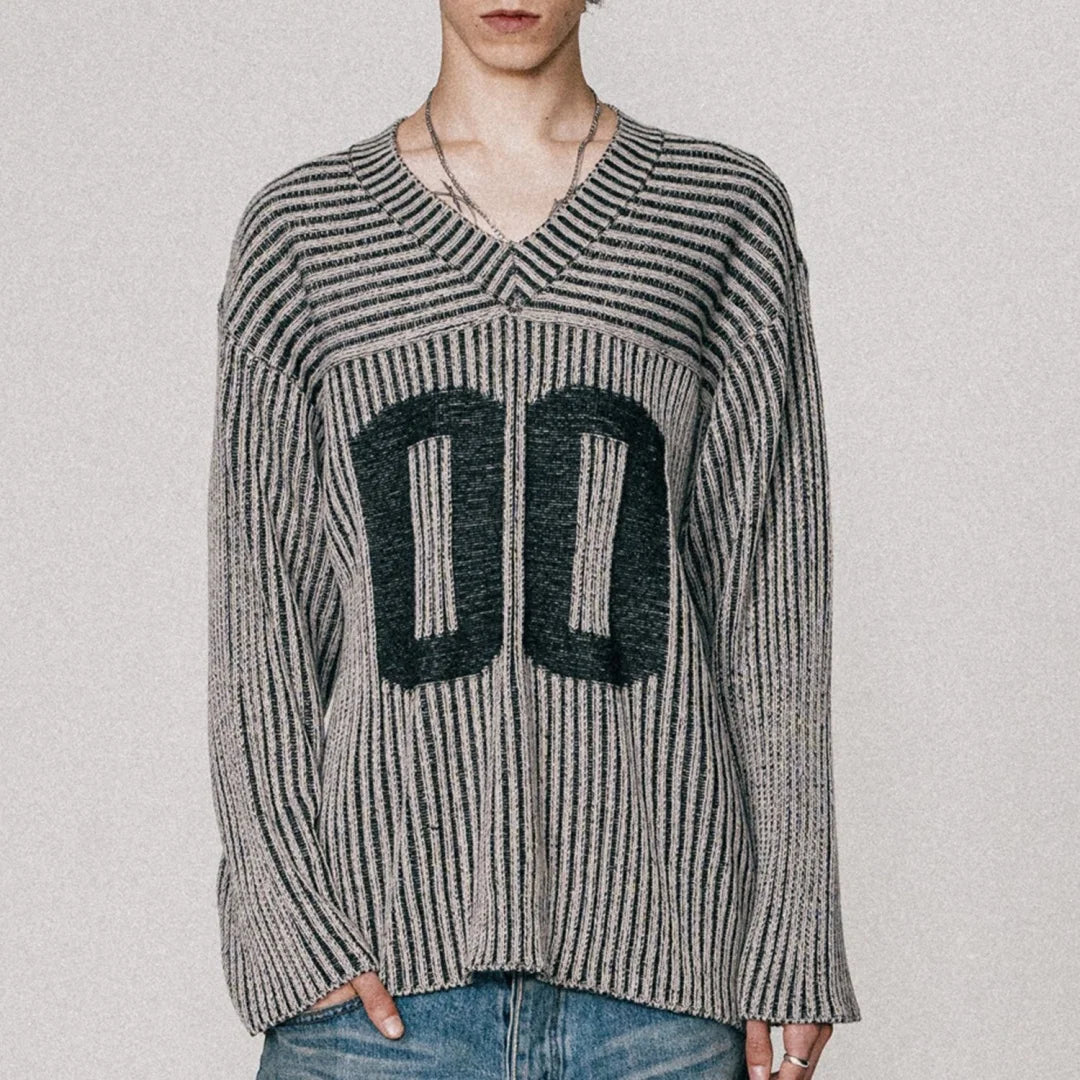 Custom Men Soild Color Knit Football Jersey Khaki Drop Shoulder V Neck 100% Acrylic Knitted Sweaters Pullover for Men