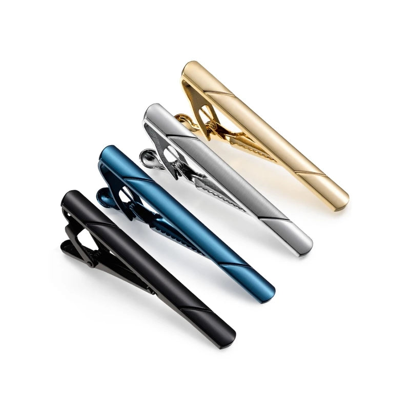 Daili Hot Sale Colorful Brass Tie Pins Set Black Blue Silver Tie Clips Bars for Men's Necktie Ready Ship for Wedding Party Gift