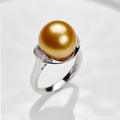 High Quality 18K Gold AAAAA Grade 12mm South Sea Golden Pearl Ring 0.16ct Natural Diamonds Claw Setting Engagement Ring Women
