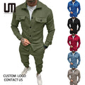 Liu Ming Custom Wholesale Vintage Fashion Men s Clothing Streetwear Two Piece Pockets Cargo Jacket and Pencil Pants Set