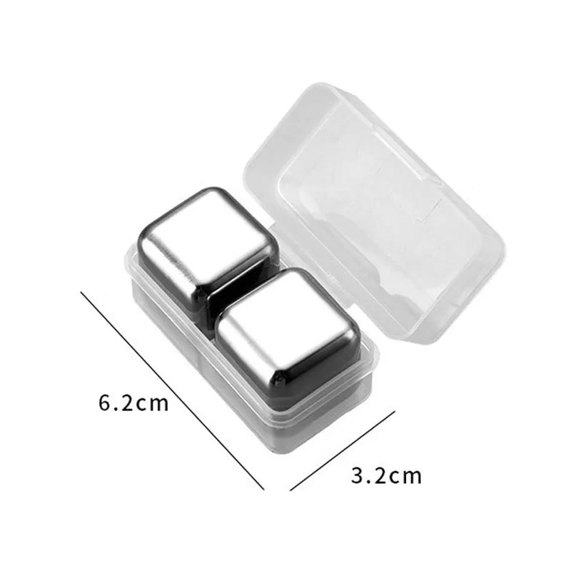 2PCS Wholesale 304 Stainless Steel Wine Ice Cube Quick-Frozen Metal Beer Ice Stone With PP Box