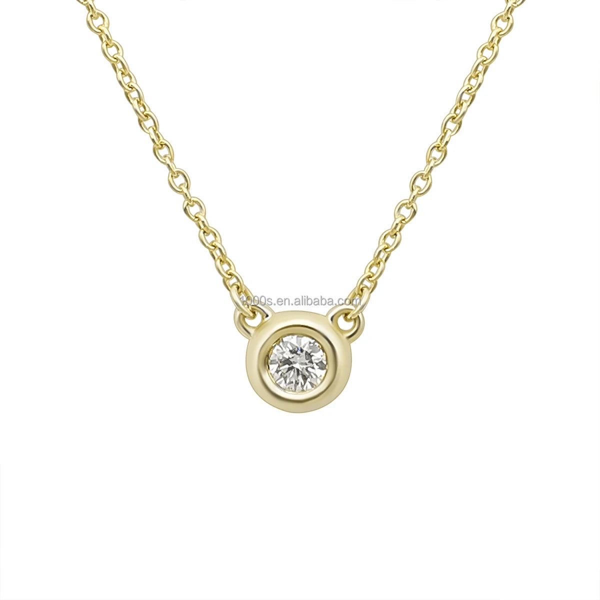 Simple Design Solid 14K Real Gold Round Shape Ball Pendant with Diamond Necklace for Women Gift Party Jewelry Customized
