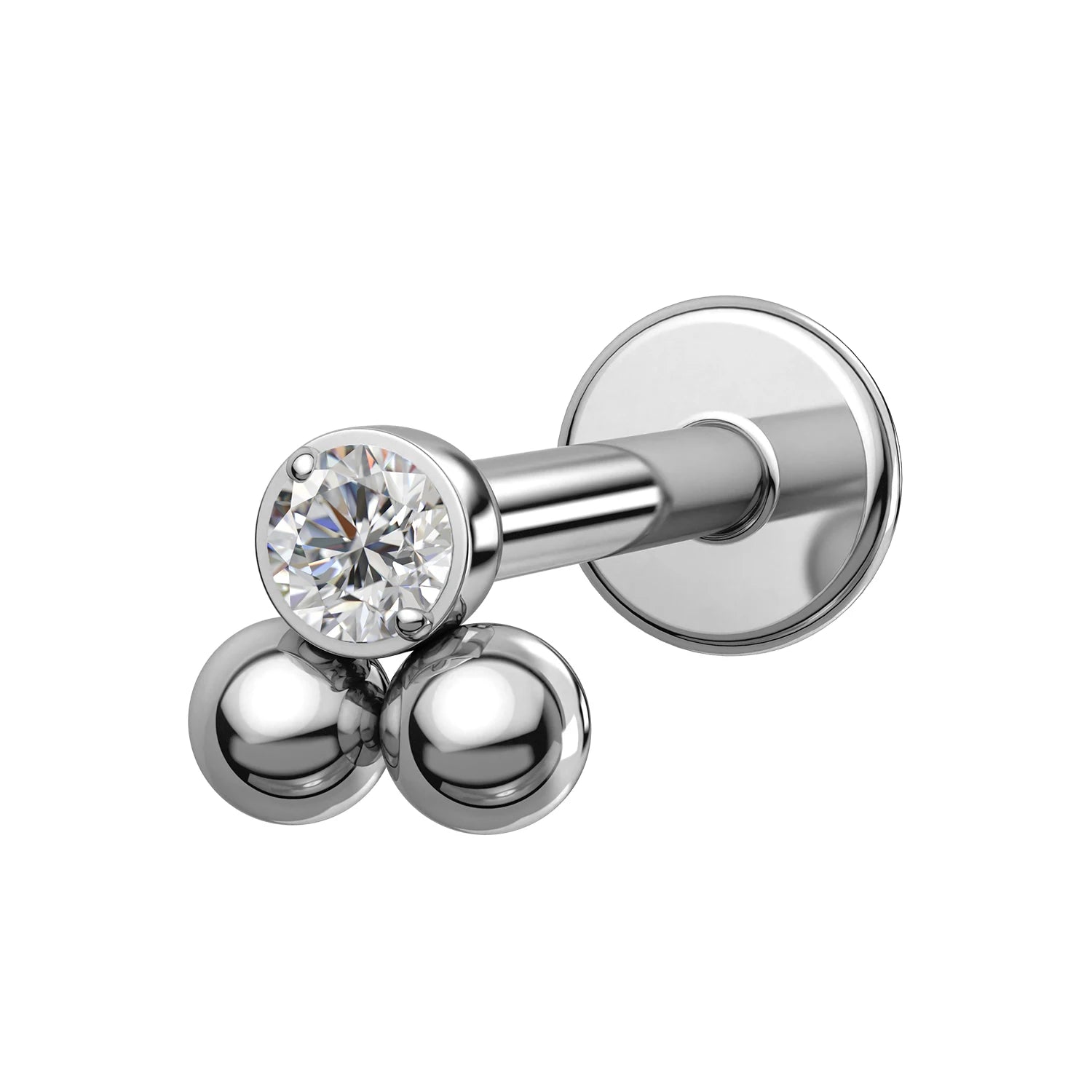 TOPOSH 16G G23 Titanium Internally Threaded Labret Dainty CZ Bead for Trinity Cluster Top Cartilage Lip Rings with Zircon Main