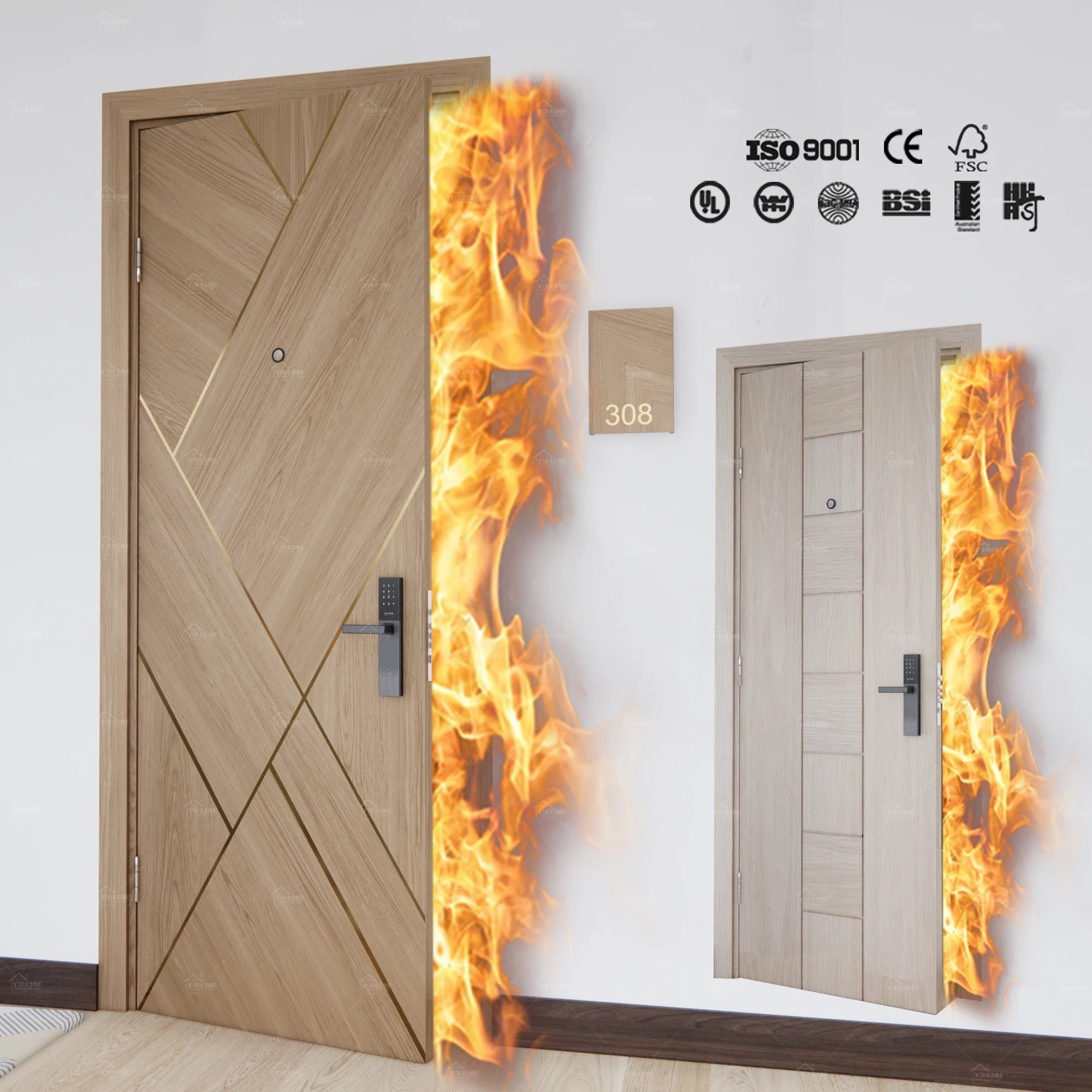 China Top Doors Manufacturer Project Internal Fire Doors for Sale Internal High Quality Fireproof Door Fire Rated Interior MDF