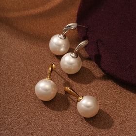 Minimalist Women's Shell Pearl Bijoux Ensemble Femme Luxury 18k Pvd Gold Plated Stainless Steel Waterproof Stud Earrings