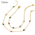 Trendy Jewelry Stainless Steel 14K Gold-plated Water Drop Colored Zircon Link Chain Bracelet Anklets Foot Chain Necklace Set