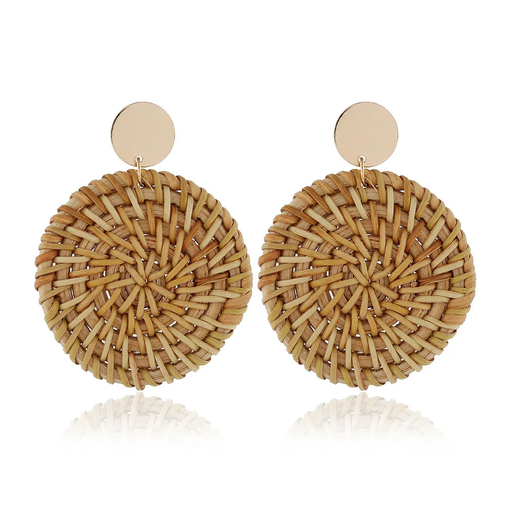 2025 Hot Selling Trendy Simple Temperament Round Geometric Beach Vintage Rattan Earrings for Women