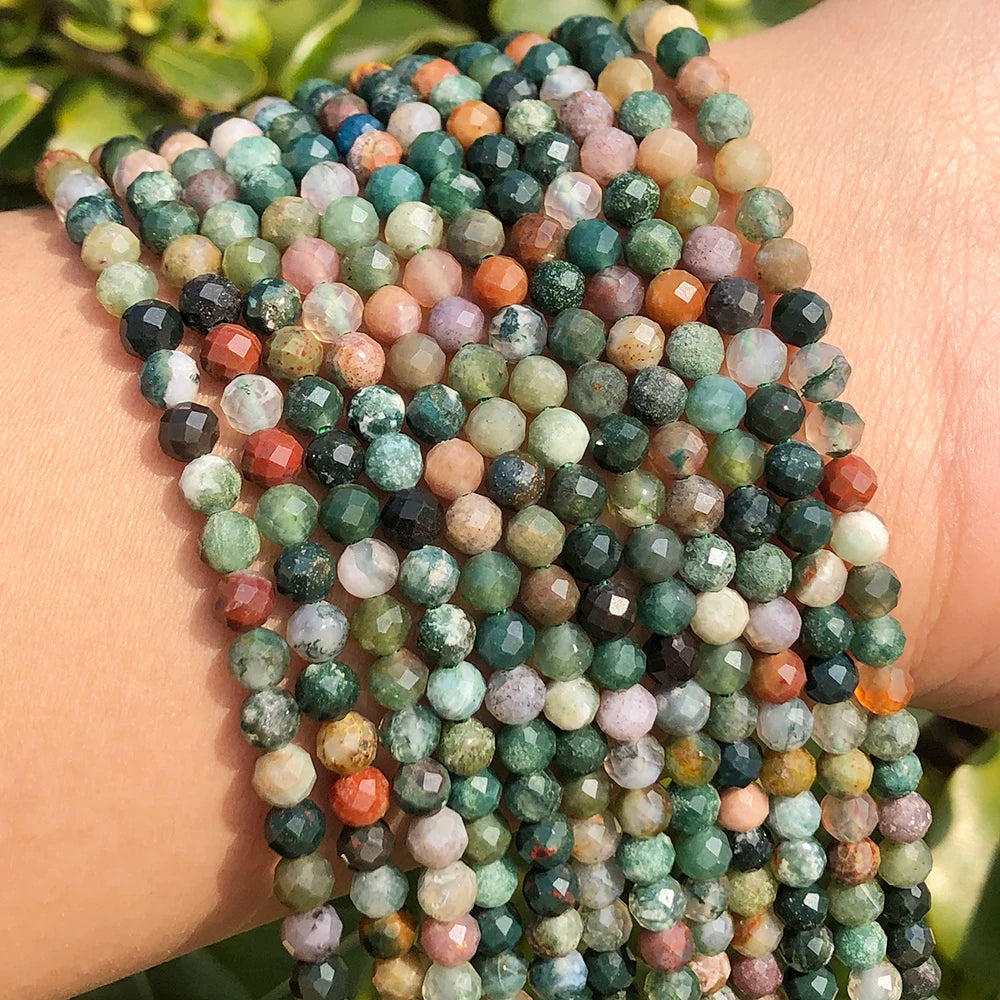 Wholesale Faceted Indian Agates Onyx Stone Beads 2/3/4mm round Beads for Jewelry Making DIY Bracelet