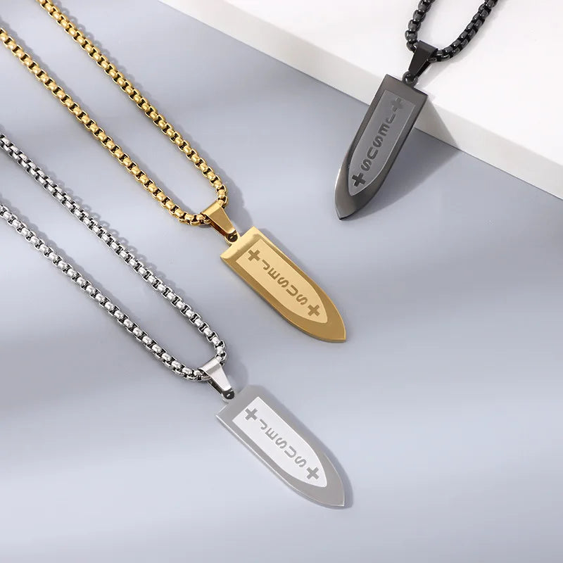Punk Jewelry Mirror Polished Corrosion Stainless Steel Accessories Faith Cross Jesus Bullet Pendant Necklace Gifts for Women