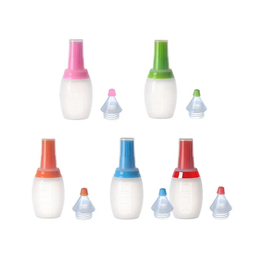Double-Head Multifunctional Silicone Oil and Seasoning Bottle Brush for Barbecue and Dough Single Brush Design