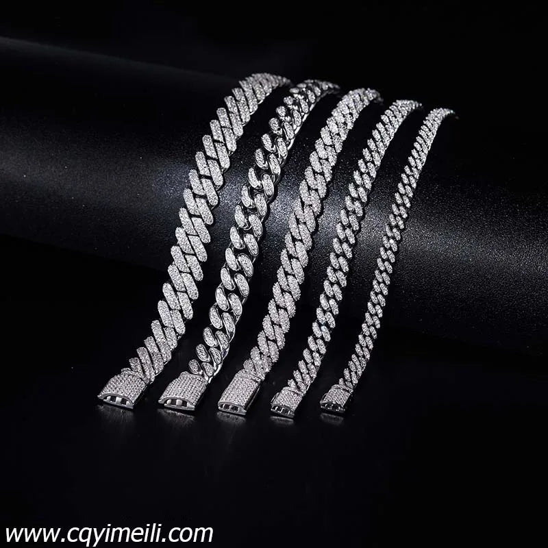 S925 Sterling Silver 14mm Wide White D VVS Moissanite Men's Cuban Chains Necklace Chunky Hip Hop Modern Wedding Anniversary Gift