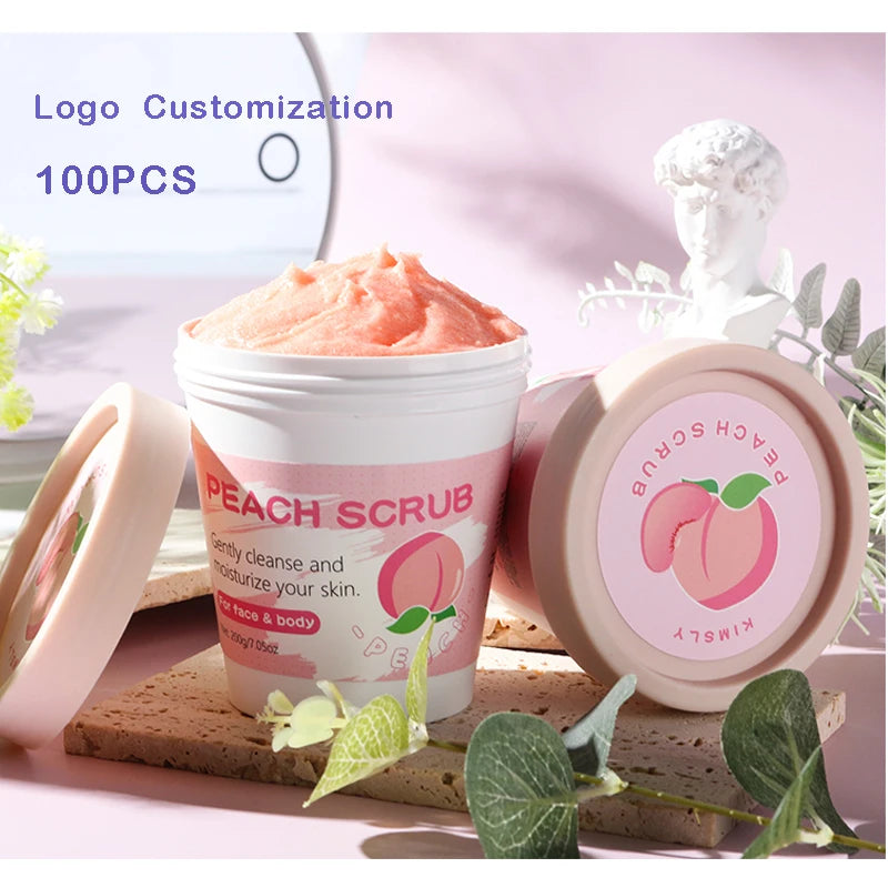Private Label Organic Peach pink Body Face Scrub Exfoliating Whitening Exfoliator Ice Cream Sugar Body Scrub 200g