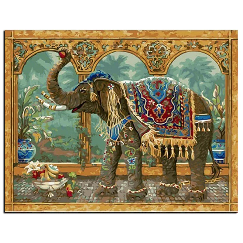 Vintage Painting DIY Indian Elephant Painting by Numbers Kits Acrylic Paint on Canvas Home Wall Art