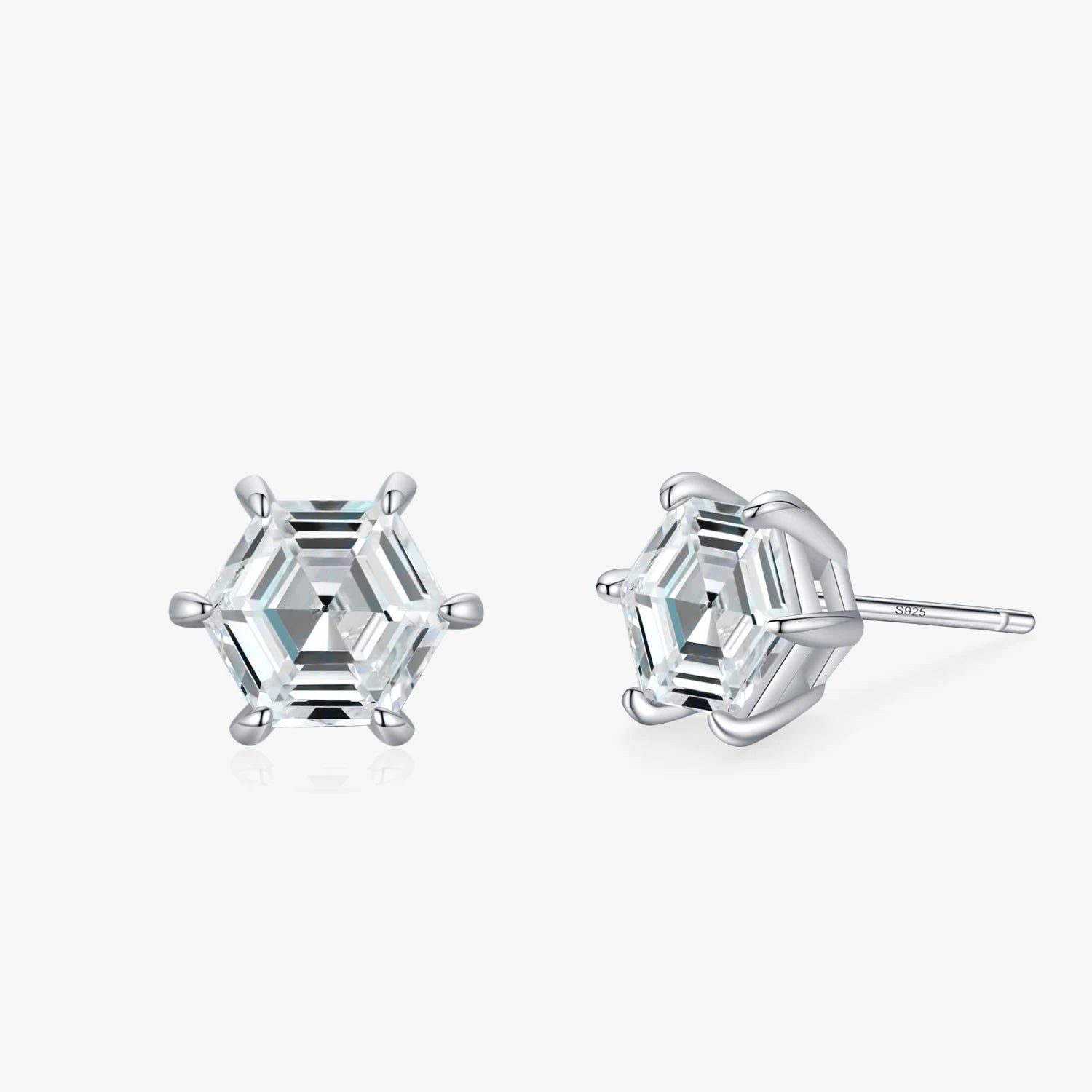 Ailmay Genuine 925 Sterling Silver Charm Hexagon Clear Zircon Stud Earrings for Women Classic Wedding Statement Jewelry