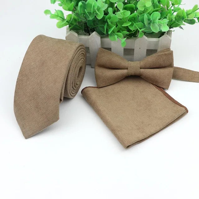 Solid Color Mens Leather Velvet Polyester Tie Set Suit Striped Skinny Pocket Square Handkerchief Butterfly Bow Ties Lots