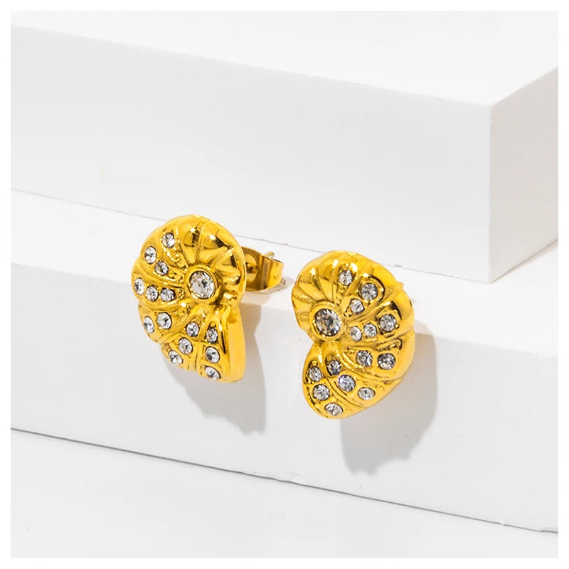 Powell PVD 18K Gold Jewelry New Arrival Trendy Stud Earrings Zircon Waterproof Stainless Steel Geometric Pattern Pearl