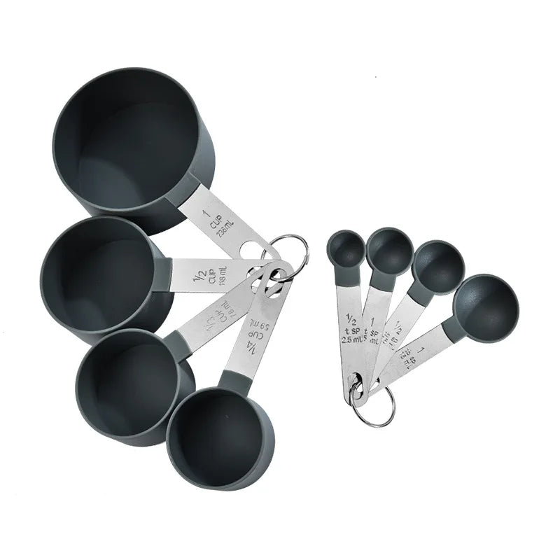 8-Pack Eco-Friendly Kitchen Measuring Cups and Spoons Set Stainless Steel Handles Plastic and Metal Material for Liquid Usage