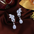 No Piercing Big Symmetrical Leaf and Water Drop Cubic Zircon Long Dangle Clip on Earrings for Women Wedding Party Brass Jewelry