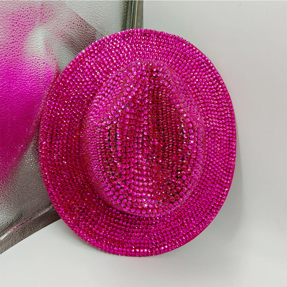 New Rose Diamond Top Fedora Hat With Pearls Accessories Fedora Fashion Stage Shiny Big Brimmed Sequin Fedora Hat