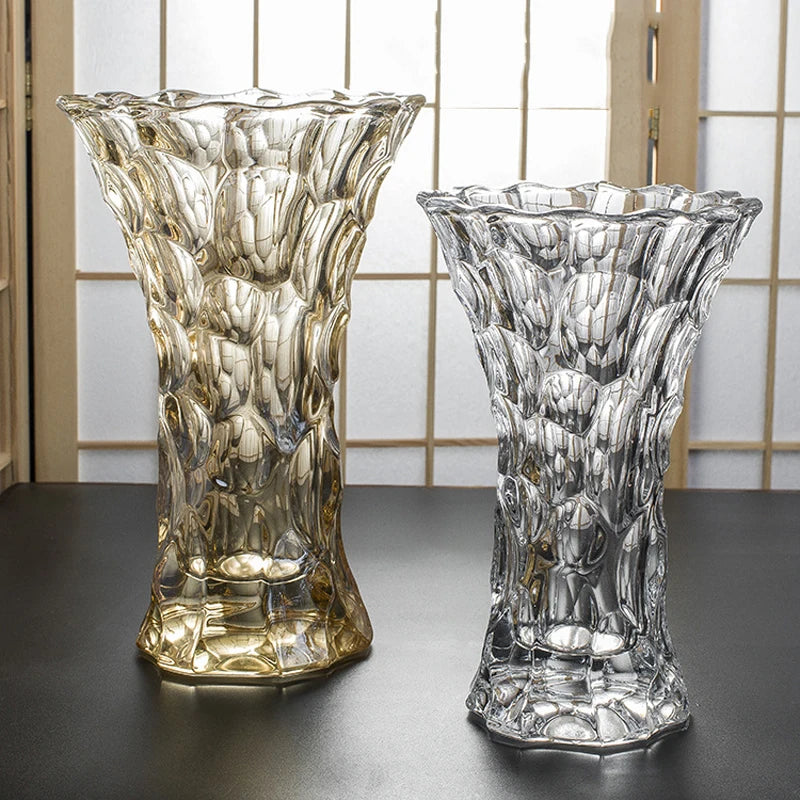 HXglass Simple Creative Design Transparent Amber Crystal Glass Vase Modern Home Decor Flower Pot for Wedding Wholesale Price MegaBDM