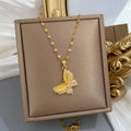 18K Gold Cat Eye Stone Butterfly Pendant Titanium Steel Necklace Women Diamond Stainless Steel Necklace for Women